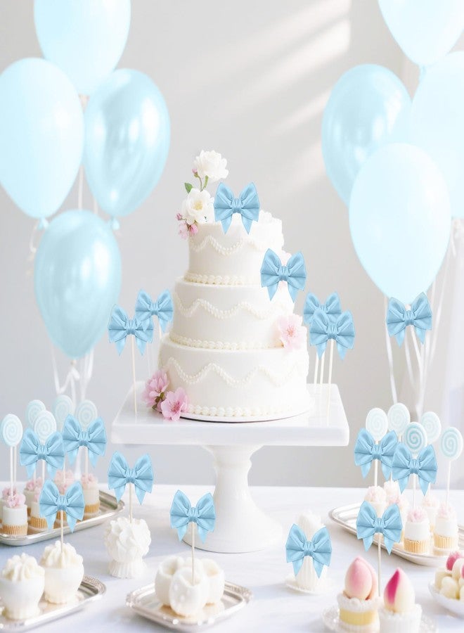 Jacriah Baby Blue Twist Tie Bows for Treat Bags, 30 Pack 3.5 Inch Premade Satin Ribbon Bows for Gift Wrapping Crafts Party Decoration Wedding Favors Bridal Shower Christmas Tree Decor Cake Pops Candy - Image 3
